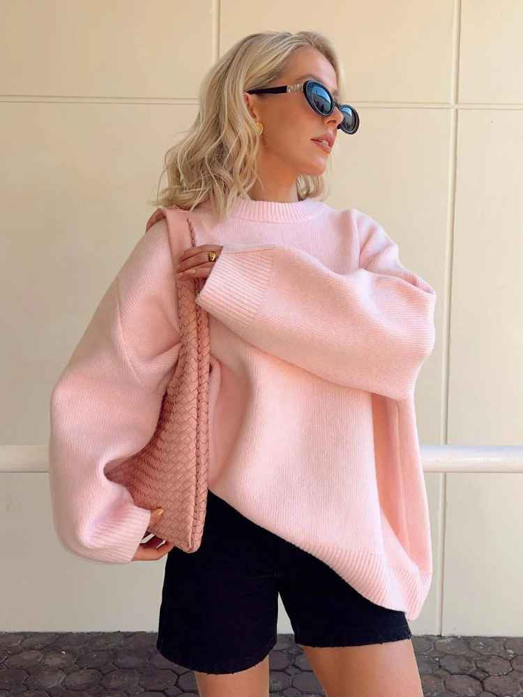 Pull-Femme-Oversize-Rose-Décontracté-et-Chic-pour-Journées-Froides