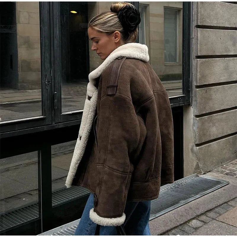 Manteau-Épais-et-Douillet-avec-Col-à-Revers-et-Doublure-Moelleuse-Élégance-pour-l'Automne/Hiver